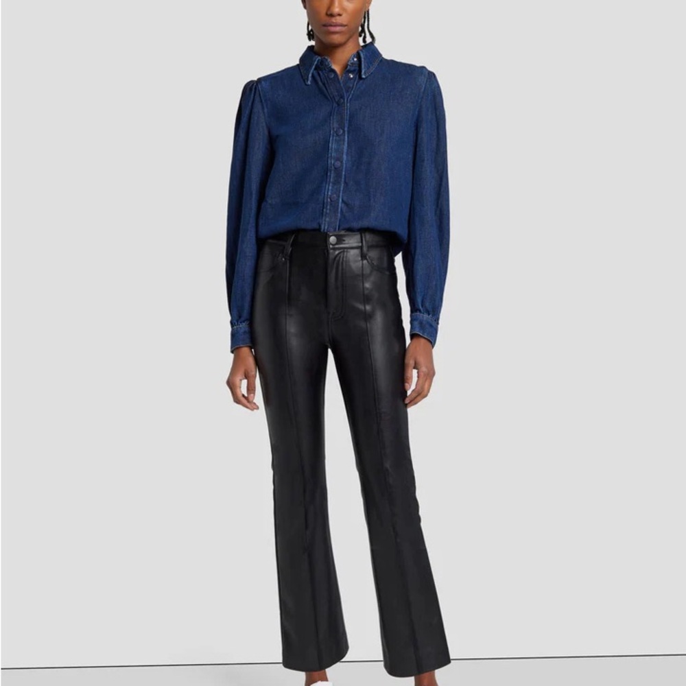 7 For All Mankind Faux Leather Womens 34 Slim Kick Flare Y2K concert grunge arts - Picture 4 of 12